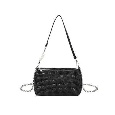 XFSRG Pochette Donna Elegante Borsa Baguette Cerimonia da Sera Paillettes Borsa a Tracolla Donna Clutch Elegante da Festa per Matrimonio Cerimonia e Serata (Nero)