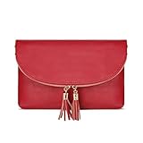Solene Women's Envelop Clutch Crossbody Bag With Tassels Accent (WU075-Red)