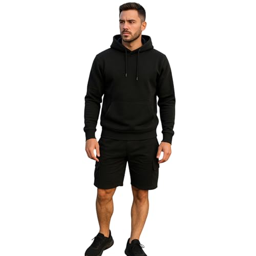 Urban Road Men’s Tracksuit Set – Casual Pullover Hoodie & Cargo Shorts Co-ord Set | Sports Gym Everyday Comfort Top & Bottom