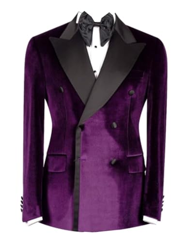 Men's Velvet Suit Jacket Double Breasted Buttons Coat Peak Lapel Tuxedos Blazer