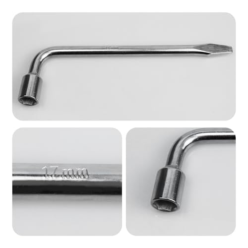 Image of 17mm Car Spare Tire Lug Wrench, Heavy Duty L-Type Tire Steel Tool with Slotted Hex End for Spare Tire Replacement, Car Repair, Maintenance