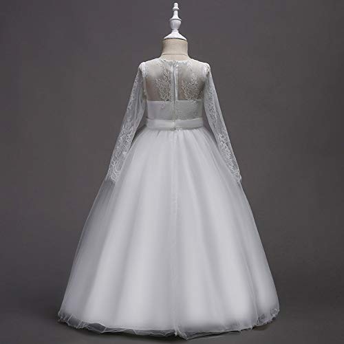 Romantic Puffy Lace Flower Girl Dress for Weddings Tulle Ball Gown Lace up Flower First Communion Girl Dresses Pageant Gown (White, Bust 26 inches)3