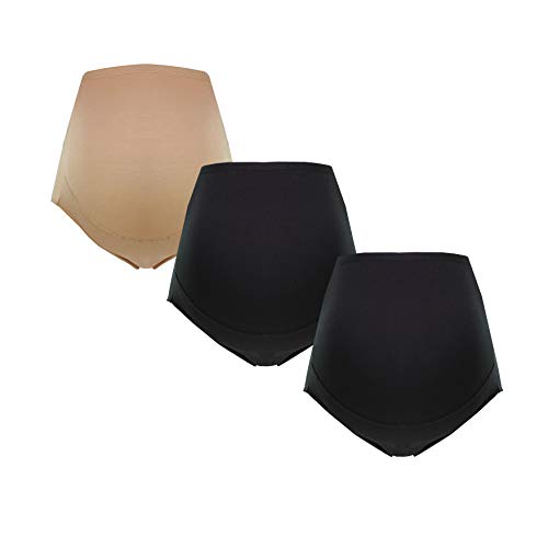 Herzmutter Slip de Embarazo - Bragas de Maternidad - Braguita de Premamá - Ropa Interior para Futura Mamá - Algodón - Juego de 1 y 3-5130 (L, Negro/Negro/Beige) Cover