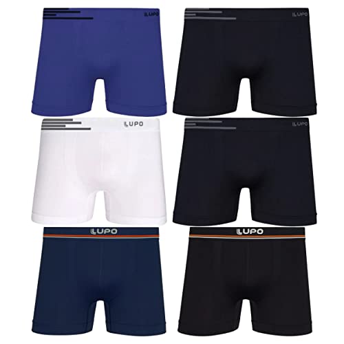 Kit 06 Cuecas Boxer Lupo Microfibra Sem Costura | 3 Pretas - 1 Náutico - 1 Branca - 1 Blue Nights |
