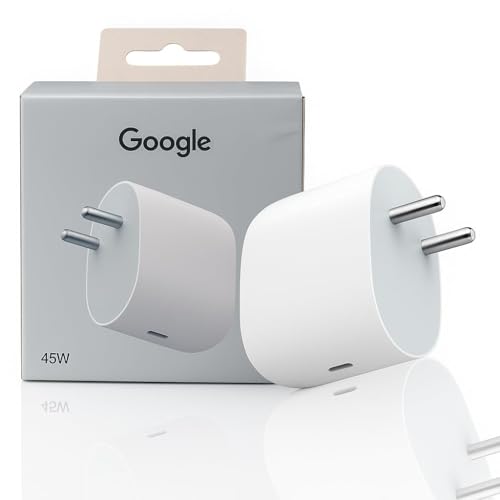 Image of Google 45W USB-C Fast Charger Adapter | Compatible with Pixel 10 /10 Pro, 9 Pro /9 /9a, 8 Pro /8 /8a, 7 Pro /7 /7a, 6 Pro /6 /6a, Pixel Fold, Pixel Tablet, Chromebooks & Laptops | Quick Charge - White