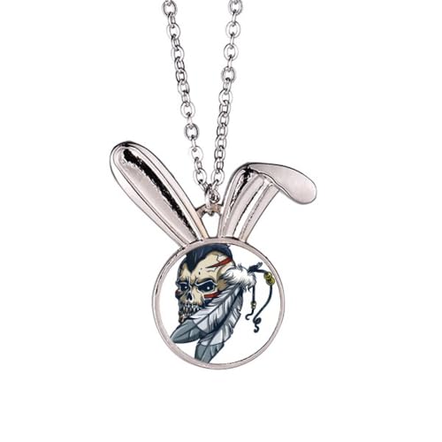 Collier lapin squelette indien et plume aux finitions gravées haut de gamme