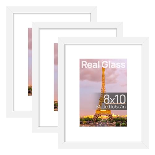 Image of upsimples 8x10 Picture Frame, Gallery Glass Photo Frames, 3Pcs, White