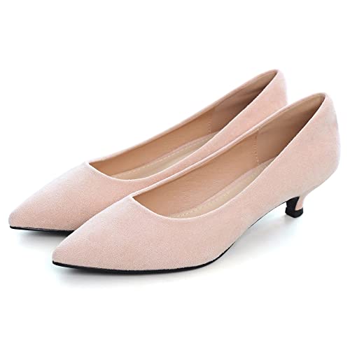 Image of Women's Low Kitten Heel Pumps Classic Fashion Dress Pumps Simple Heeled Shoes for Office Work
