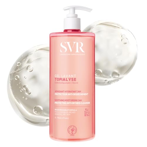 SVR TOPIALYSE 24hr Hydrating Soothing Gentle Face + Body Gel Wash, Classic Protective Bath/Shower Cleanser for Dry-Sensitive Skin. Opthalmologically, Gynaecologically + Paediatrically Tested, 1L