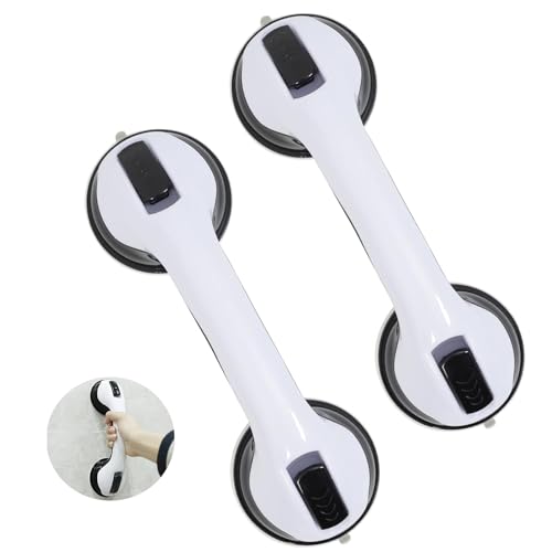 2 Piezas Agarraderas de Baño con Ventosa 30 cm,Barra de Apoyo para Ducha sin Taladro,Asa Antideslizante Reutilizable para Mayores, Ancianos y Niños,Ideal para Ducha,Inodoro y Puertas de Vidrio,Negro
