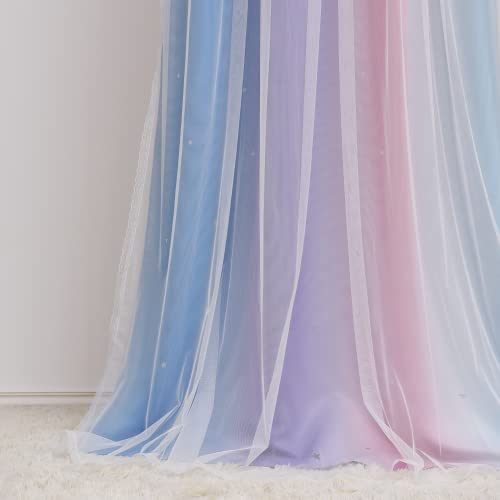 Kinryb Christmas Ombre Star Curtain For Girls Bedroom Double Layer Grommet Curtains Star Hollowed Curtain Rainbow Stripe Princess Curtains With Tie Backs Yellow/Grey 52W X 108L 2 Panels #TOP6