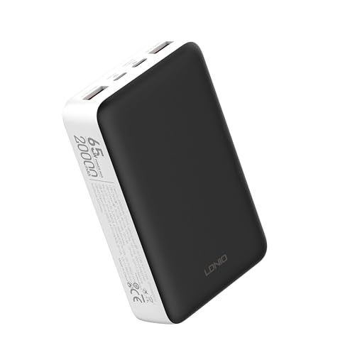 باور بانك من LDNIO بسعة 20000 مللي أمبير ببطارية ليثيوم بوليمر ومنفذ USB تايب C مع شحن سريع للهواتف و الأجهزة اللوحية و اللابتوب، 4 منافذ، أبيض