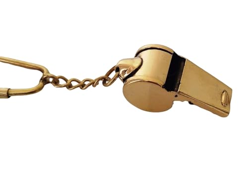 Gold Antique Metal Security Guard Whistle Brass Keychain3