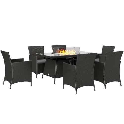 Outsunny Rattan Dining Set with Fire Pit Table and Armchairs, Black 1 Outsunny Rattan Dining Set with Fire Pit Table and Armchairs, Black