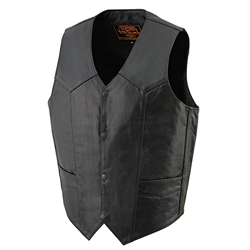 Image of Milwaukee Leather Men's Premium Leather Western Style V-Neck Motorcycle Rider Vest with Front Snap Closure |LKM|ML|SH