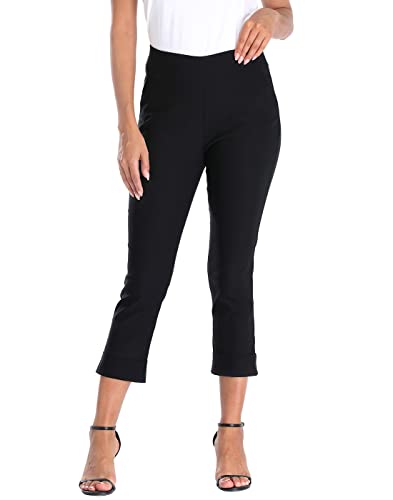 Hde HDE-57577 Pull On Capri Pants For Women With Pockets Elastic Waist Cropped Pants Black thumb #4