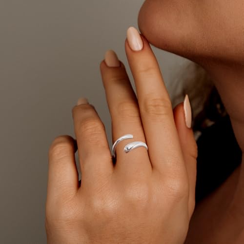 Watforsh Sterling Silver Open Rings For Women Hug Ring Adjustable Teardrop Rings Chunky Silver Thumb Ring Stackable Statement Rings For Gift thumb #2
