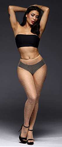Image of Ulalaza Sparkle Hollow Out Letter Nude Colorful Rhinestone Hot Drilling Fishnet Pantyhose Tights for women Luminous