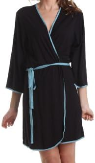 Sassimi Women's Luxuriously Soft Bamboo Robe (Large), Black/Sea Foam