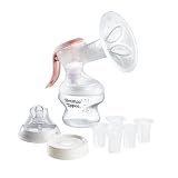 Tommee Tippee Manual Breast Pump, Hands Free Portable Hand Breast Pump with Soft Silicone Petal Massage Cushion, 24mm Flange + 5 Inserts, Nipple Measurement Guide, Quiet & Lightweight