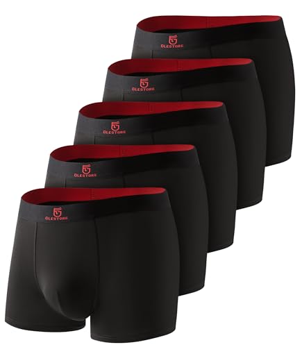 GLESTORE Boxershorts Herren Unterhosen Männer 5er Pack Modal Unterwäsche Hipster Sport Underpants 5 Schwarz mit Rot XL