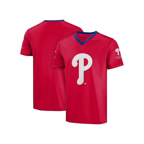 Image of FOCO MLB Men's Officially Licensed Primary Logo Wordmark Ballpark Team Color Baseball Performance V-Neck Top
