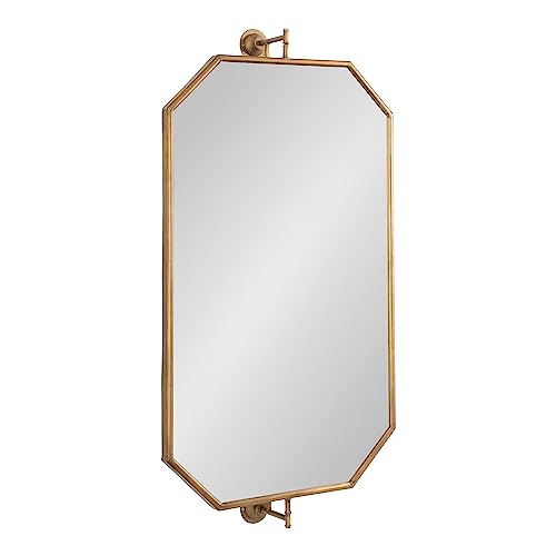 Kate and Laurel Darbridge Traditional Octagon Pivot Mirror, 24 x 47, Antique Gold, Vintage Adjustable Bathroom Wall Mirror for Use Horizontally or Vertically