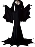 YEAXLUD Vampire Womens Halloween Costumes Long Wide Sleeves Morticia Addams Costume Wrap Gothic Witch Dress Witchy Dress (black, Large)