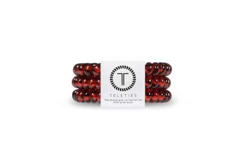 TELETIES - Spiral Hair Coils - Ponytail Holder Hair Ties for Women - Phone Cord Hair Ties - Strong Grip No Rip Water Resistant No Crease Hair Tie Coils - 3 pack (Small Tortoise)