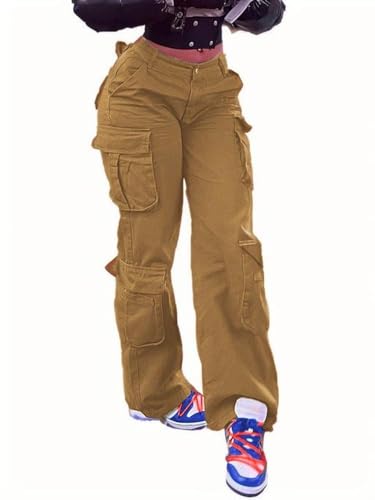 Y2K Style High Waist Wide Leg Jeans Cargo Pants Long Denim Baggy Straight Leg Multi Flap Pockets Retro Streetwear Boyfriend