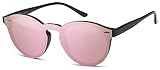 Montura de plástico styleBREAKER gafas de sol con un solo cristal con lentes planas y patillas de plástico, lentes redondas, unisex 09020081, color:Armazón negro/cristal rosa espejado