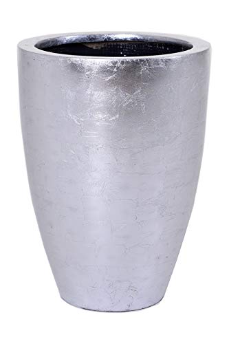 Vivanno Pflanzkübel Pflanzgefäß Blumenkübel exklusiv Fiberglas Silber Opala - 44 x 32 cm
