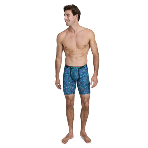 Jockey Men's Underwear Chafe Proof Pouch Microfiber 8.5" Long Leg Boxer Brief - 3 Pack, Future Dusk/Edgelands/Ocean Sky, L4