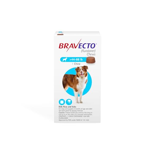 BRAVECTO Chew for Dogs, Flea & Tick, 1 Chew, 12 Week Supply, 44-88 lbs., Blue Box