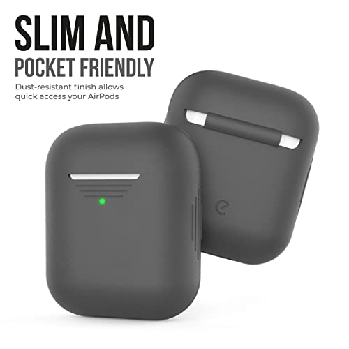 Keybudz Airpods 2 & 1 Case [Front Led Visible] Protective Silicone Cover And Skin Compatible With Apple Airpods (Without Carabiner, Grey) #TOP5