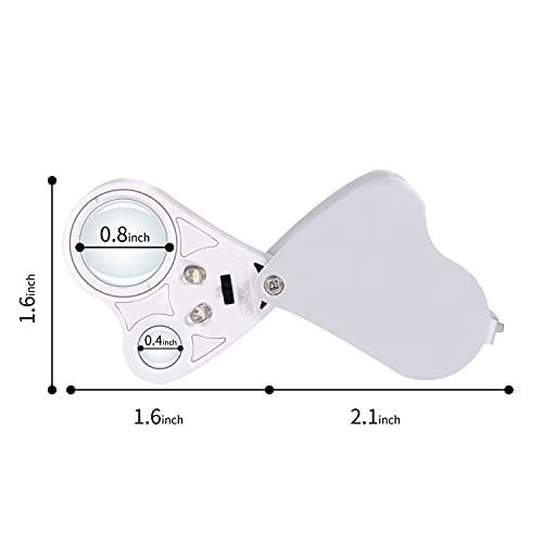 Image of Jiusion 2 Pack Silver Portable Lighted LED Illuminated Jewelry Magnifier 30X 60X Wearable Handheld Dual Lens Eye Loupe Magnifying Glasses Micro Microscope with Keychain and Lanyard