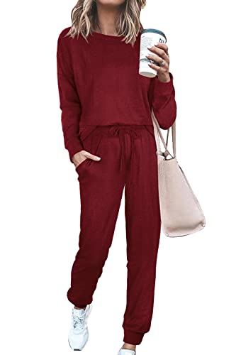Outfits For Women 2 Piece Crewneck Lounge Sets Loose Fitted Sweatsuit Red Xxl #TOP1