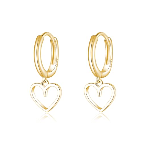 Reffeer Solid 925 Sterling Silver Heart Drop Earrings Hoop for Women Teens Heart Hoop Earrings Huggie Drop Earrings