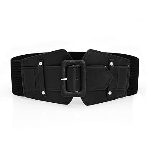 AABDTYYD Cinturones Anchos Elásticos con Hebilla de Metal para Mujer - Cinturón Elástico Ancho Negro