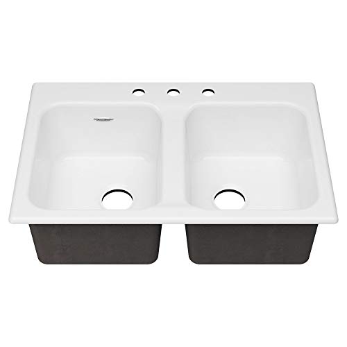 American Standard 77Db33223.308 Quince 33X22 Top Mount Double Bowl Cast Iron Kitchen Sink - 3 Holes Brilliant White #TOP1