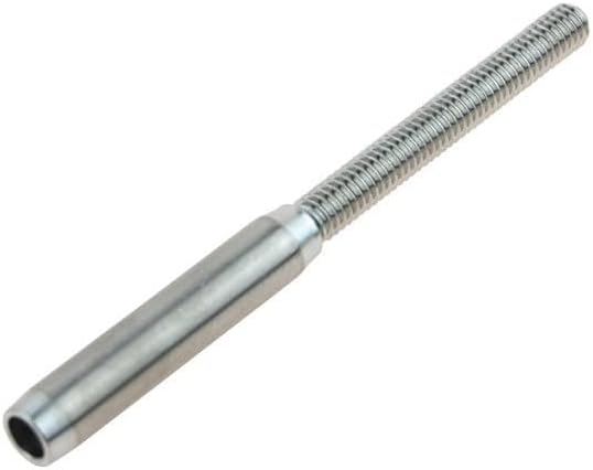 Hand Swage Threaded Terminal for 3/16" Cable (10 Pieces/Pack), 1/4"-20 SS316 Hand-Crimp Thread Stud