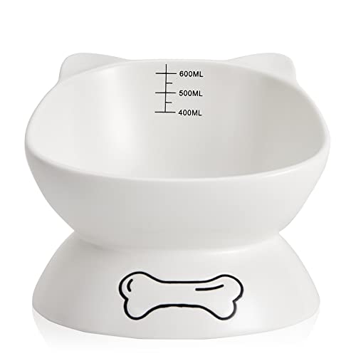 Swuut 6 Inch Ceramic Raised Cat Bowl For Dry Wet Food,Water Bowl Large Tilted Elevated Pet Bowl Dish,Spine Protect,Slanted Design For Easy Eating,Gift For Cat (White) #TOP11