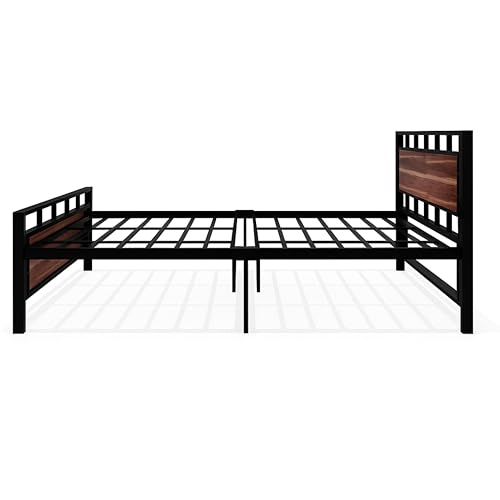 Image of TEKAVO IronOak Double Size Bed | Heavy Duty Iron Bed | Metal and Wood Frame| Modern Bedroom Furniture | Sturdy & Rustproof | Easy Assembly | Rustic Design | Durable & Stylish |