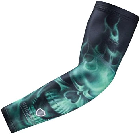 Stromguard Compression Sports Arm Sleeve Digital Camo Baseball Football Basketball - (One Arm Sleeve) (Adult Small, #24 - Green Skull)