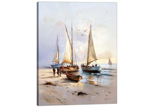 KFYMP Sailboat Wall Art, Nautical Wall Art, Sailboat Decor Canvas Prints Pictures for Home Living Room Bedroom 12x16 Inch, Nautical Painting for Bathroom, Gift for Friends and Family