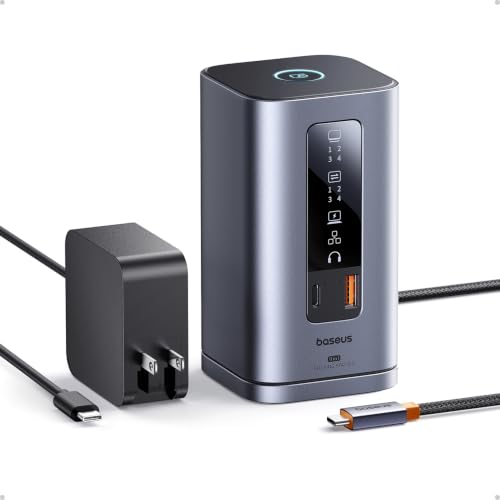 Baseus Spacemate Laptop Docking Station 11-in-1 USB-C Docking Station for Windows Triple Display with 4K HDMI & DP 10Gbps USB-C & USB-A Ethernet Audio 100W PD Charging (Adapter Included)