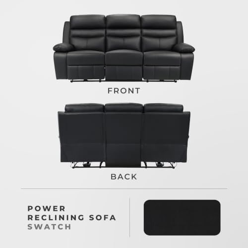 Image of Lexicon Recliner Sofa for Living Room, Double Reclining RV Couch, Power Wall Hugger Recliner Home Theater Seating Leather Match Reclining Sofa, with USB Charge Port, 86.5''W Sofa, Black
