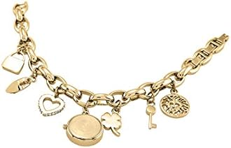 Anne Klein Women's Premium Crystal Accented Gold-Tone Charm Bracelet Watch, 10/7604CHRM