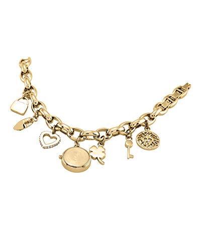Anne Klein Women's Premium Crystal Accented Gold-Tone Charm Bracelet Watch, 10/7604CHRM3