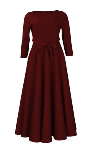 Image of Hostoyo Women Plus Size Formal A Line Maxi Dress Self Tie Waist with Pockets Elegant Round Neck Swing Long Dresses